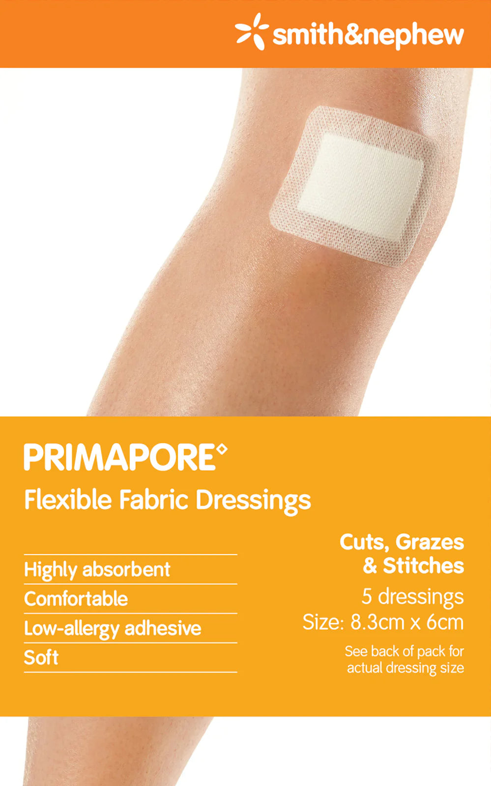 Image of primapore dressing 8.3cm x 6cm 5 pack