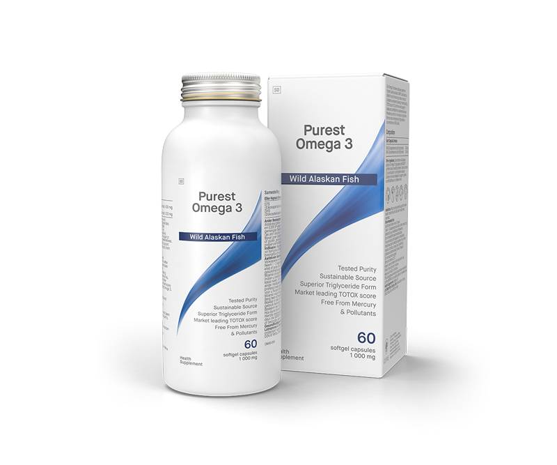 Biomax Purest Omega 3 Wild Alaskan 1000mg 60 Capsules, bottle with its carton