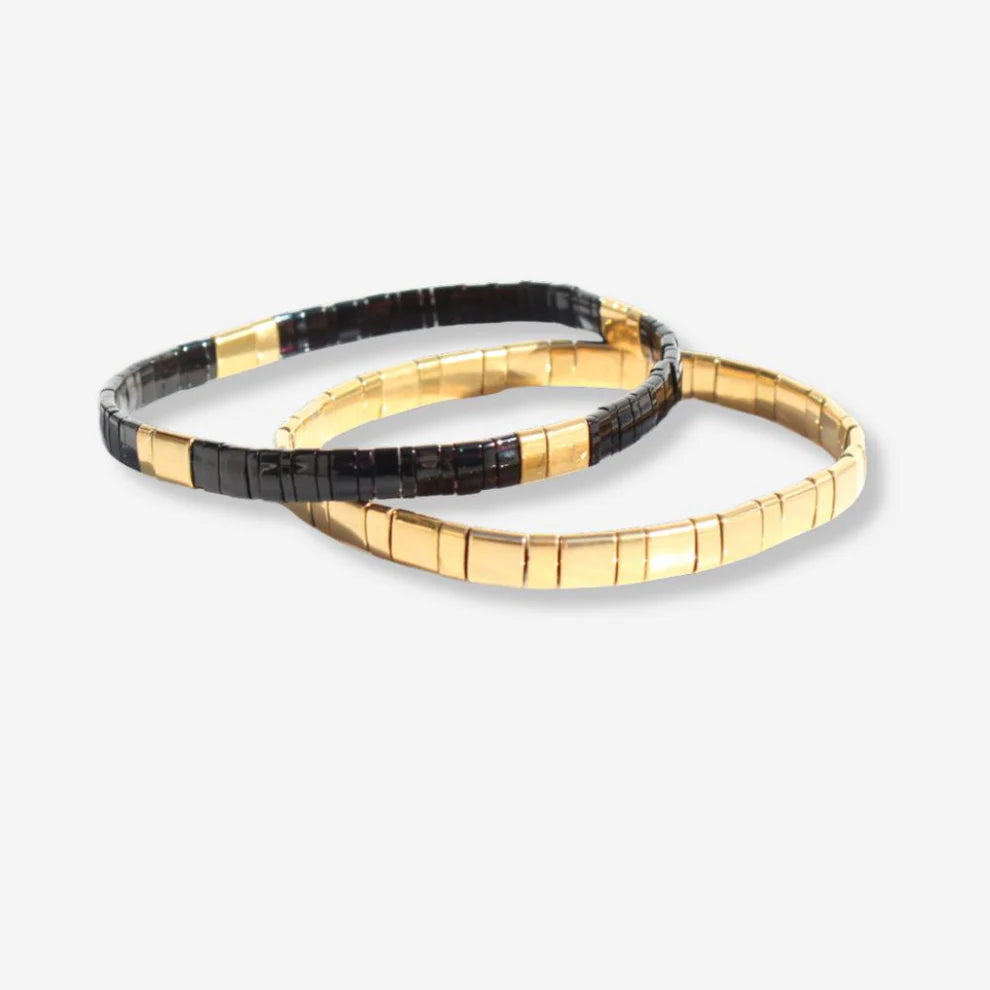 Glass Bead Duo Bracelet - Black & Gold Petite-Queen Of The Foxes-Matakana Pharmacy