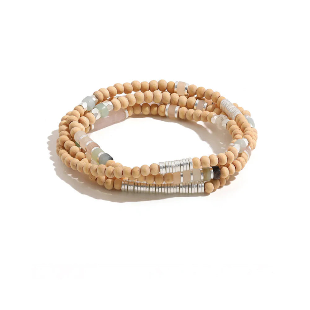 Blush & Silver Bracelet / Wooden Necklace-Queen Of The Foxes-Matakana Pharmacy