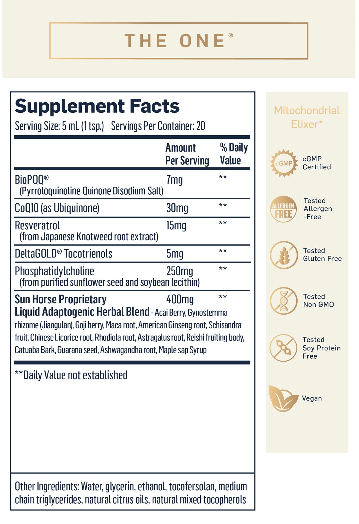 Dr Shade's The One Ingredients list