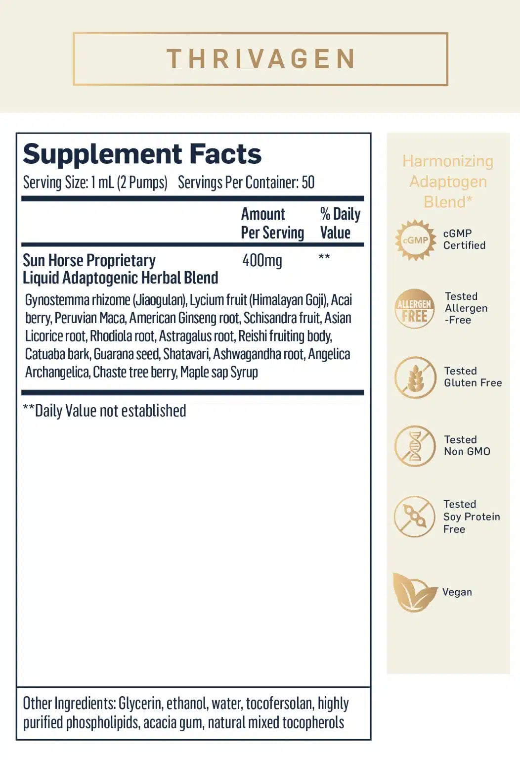 Thrivagen Ingredients list
