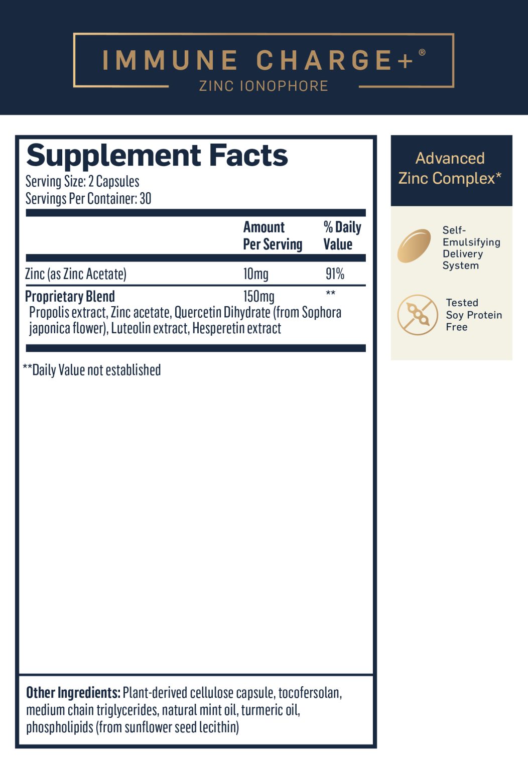 Immune Charge Zinc Ionophore Ingredients List