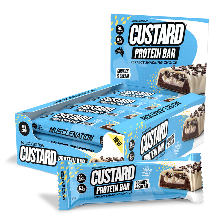 Custard Protein Bar Cookies & Cream Box of 12 x 60g-MuscleNation-Matakana Pharmacy