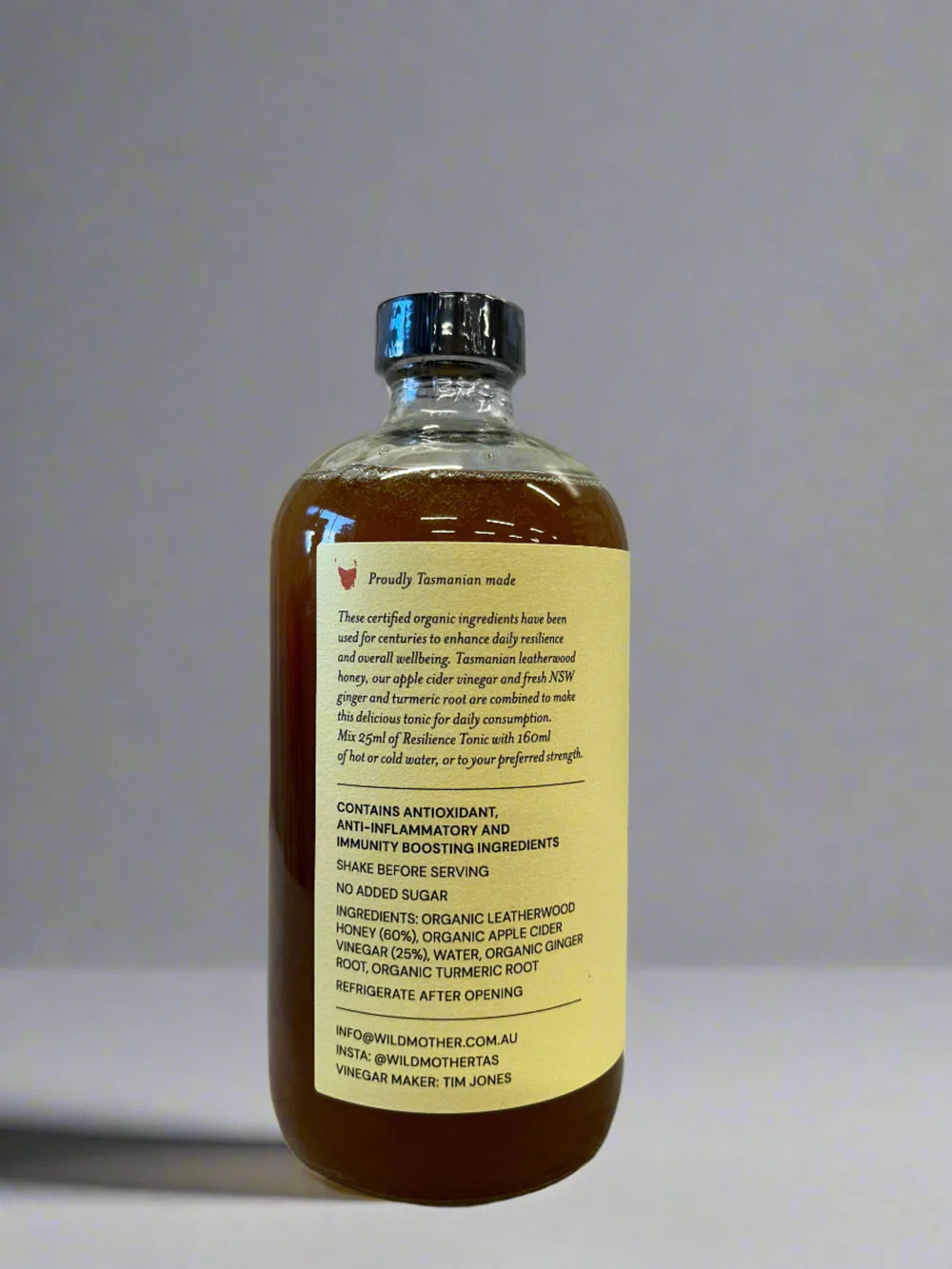 Resilience Tonic Honey Ginger Turmeric Apple Cider Vinegar 500ml-Wild Mother Tasmania-Matakana Pharmacy