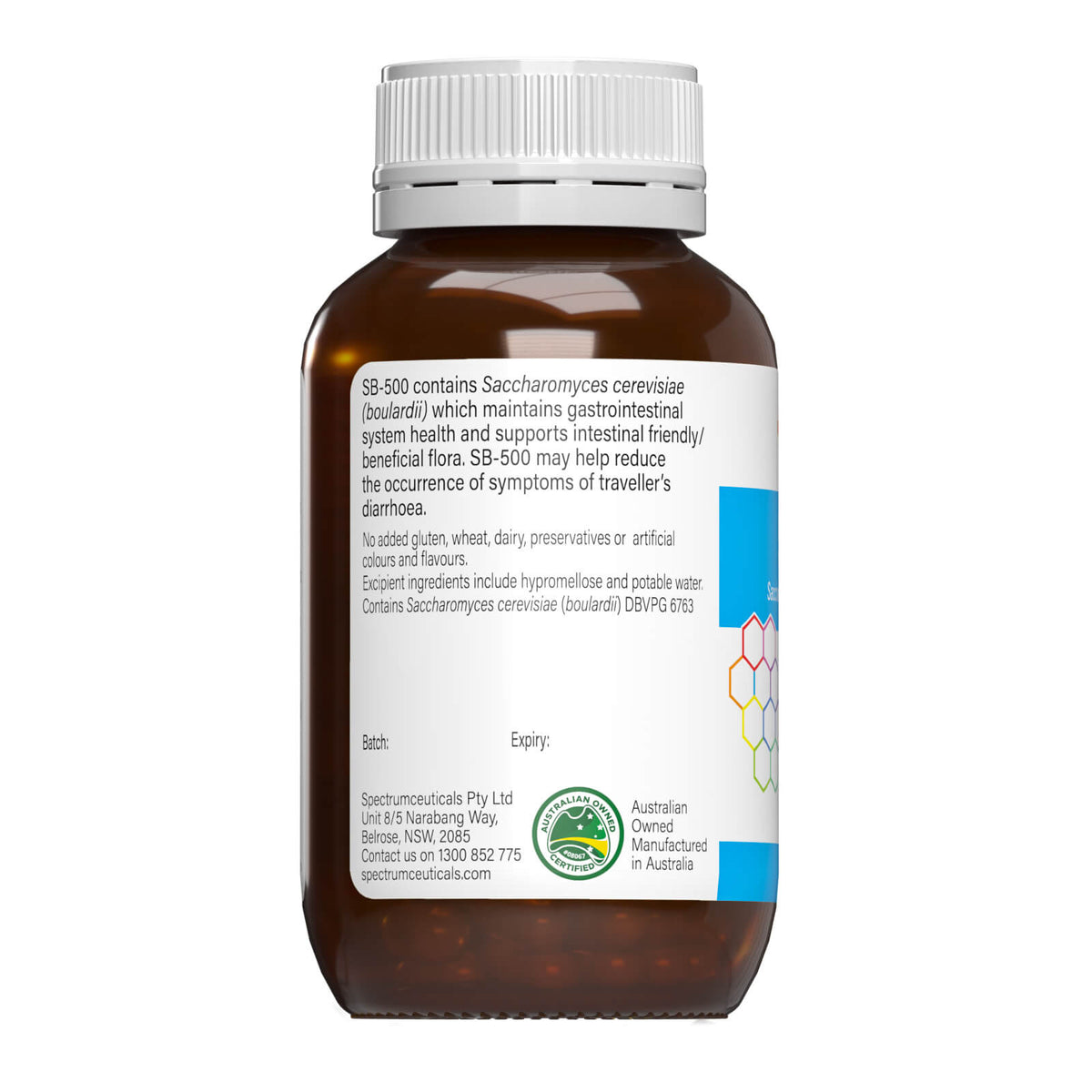 Image of the other side of the bottle of SB 500 90caps