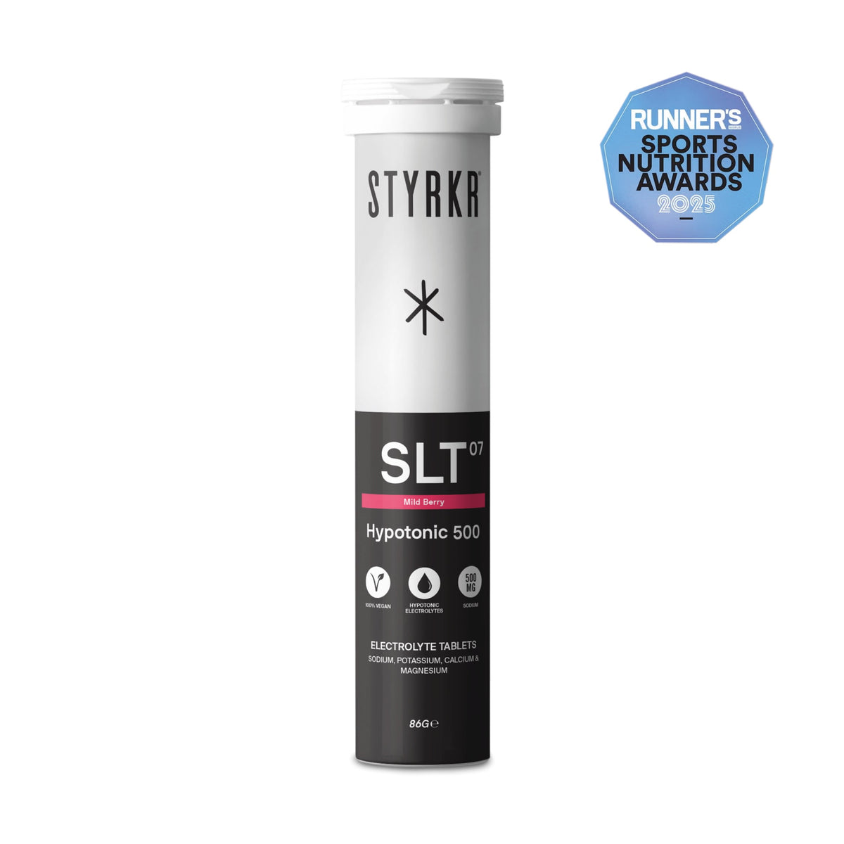 Styrkr Electrolyte SLT07 Hypotonic 500 Mild Berry Quad-Blend Effervescent Tablets Tube