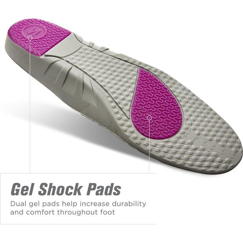 Image showcasing the gel shock pads on the bottom of the insole to help increase durability and comfort 