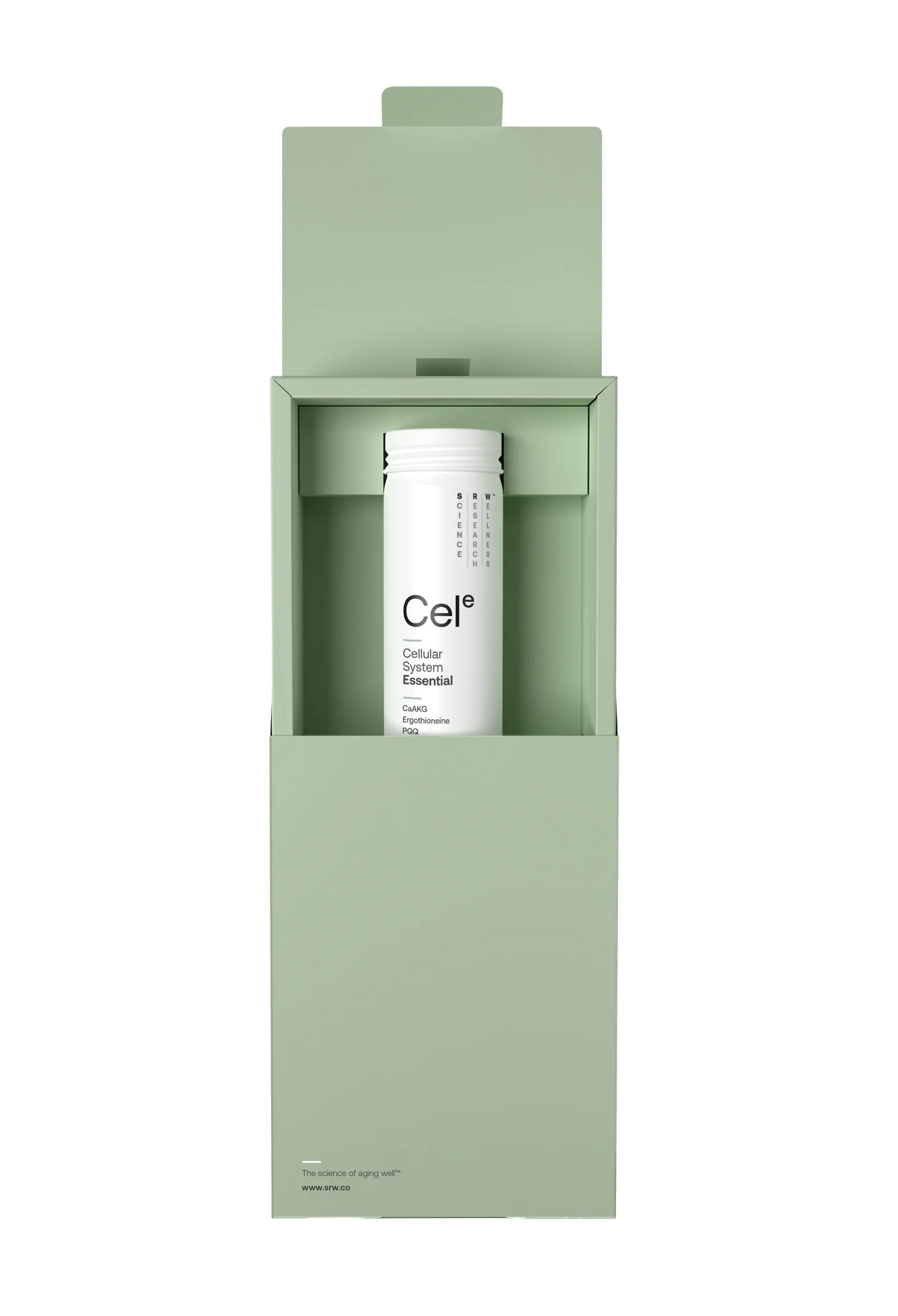Premium packaging showcased opening to unveil the light aluminium bottle of CelE. Sustainability at its best. 