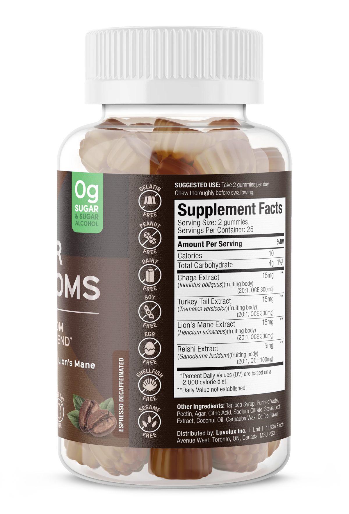 image of SUKU Super Mushroom 50 gummies ingredients