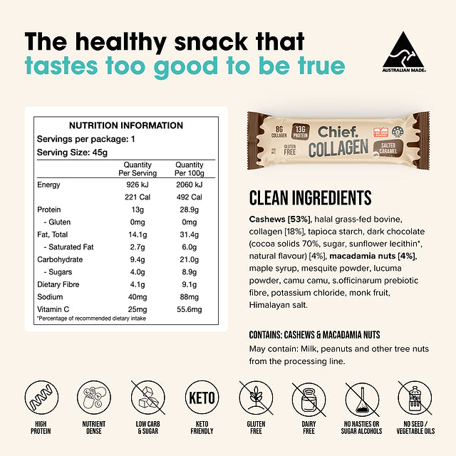 Collagen Protein Bar Choc Salted Caramel 45g-Chief Nutrition-Matakana Pharmacy