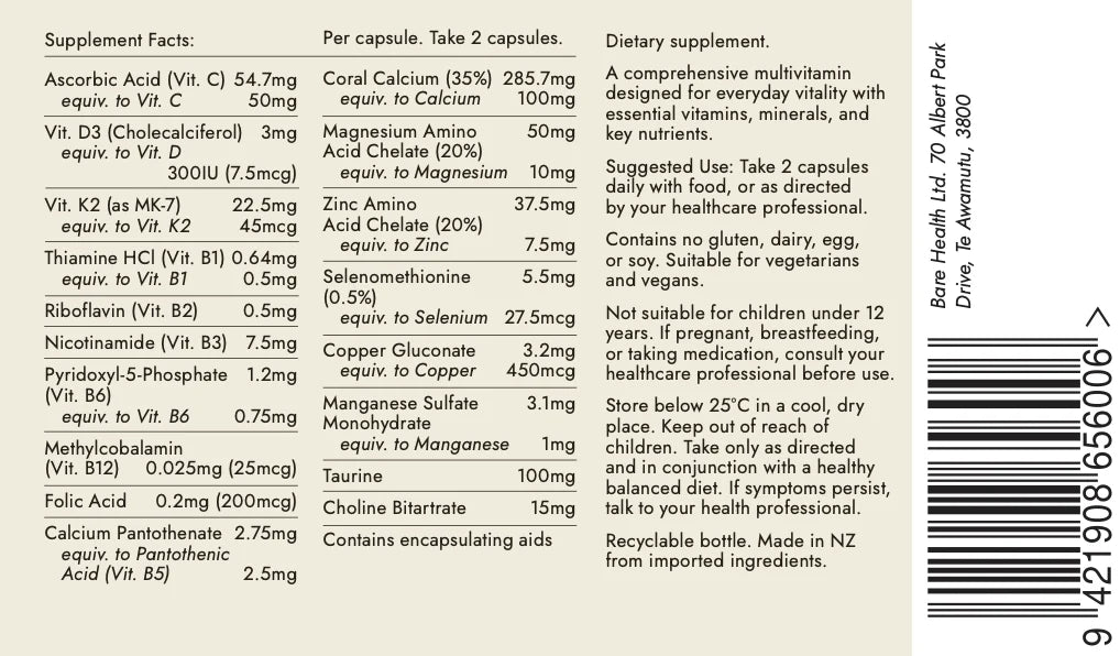 The Bare Base 120 Capsules-Bare Health-Matakana Pharmacy