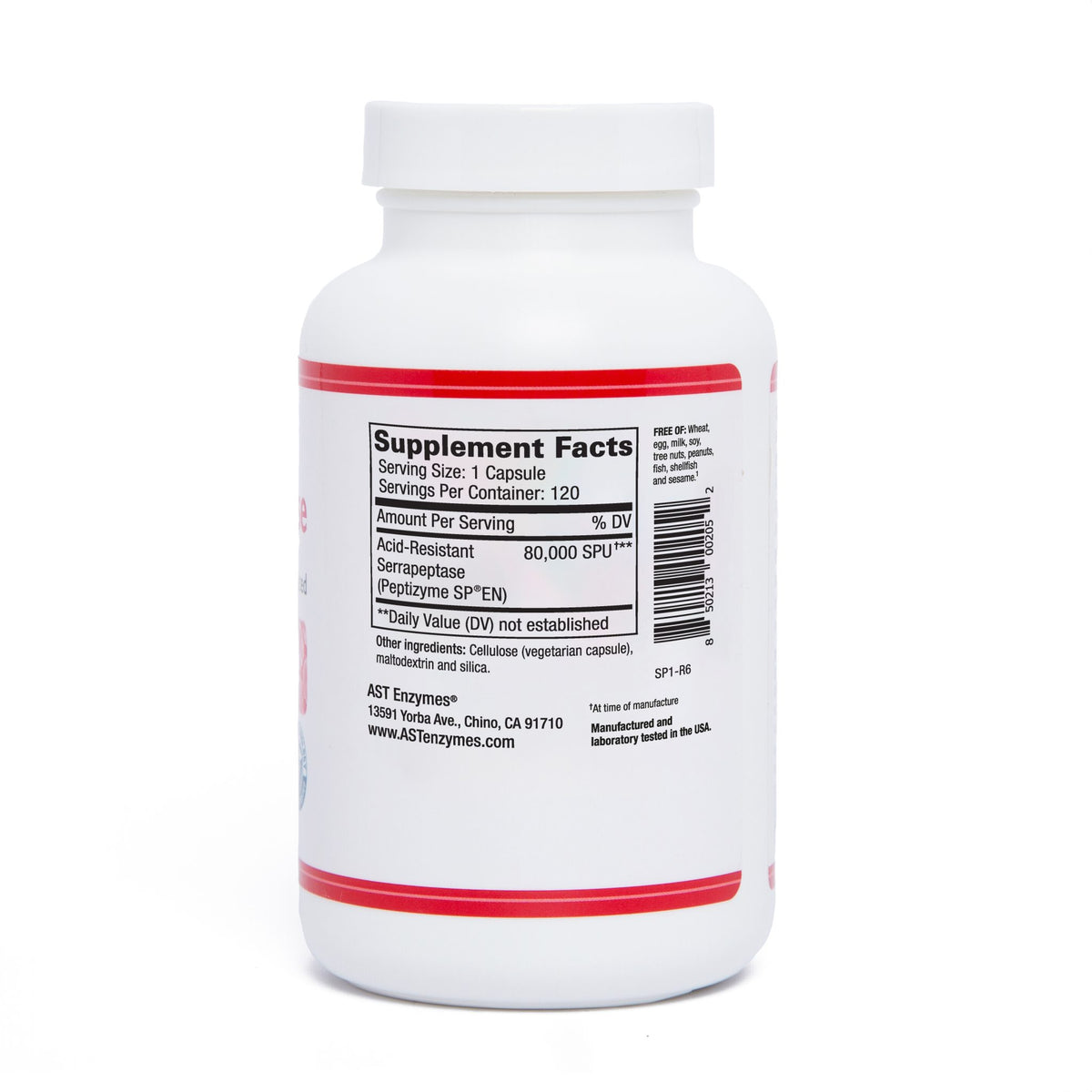 Image of Serrapeptase (Peptizyme) 120caps supplement facts