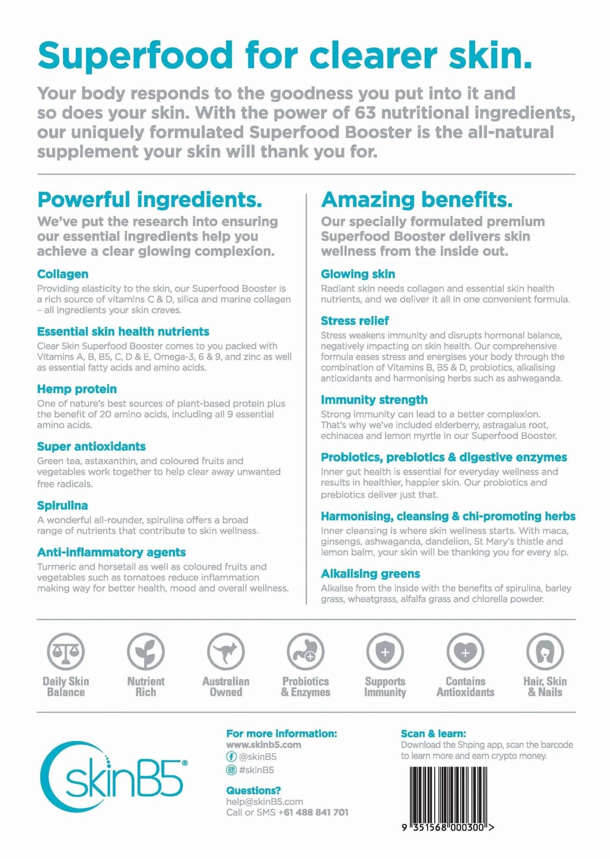 SkinB5 Skin Superfood Booster 100g-Matakana Pharmacy