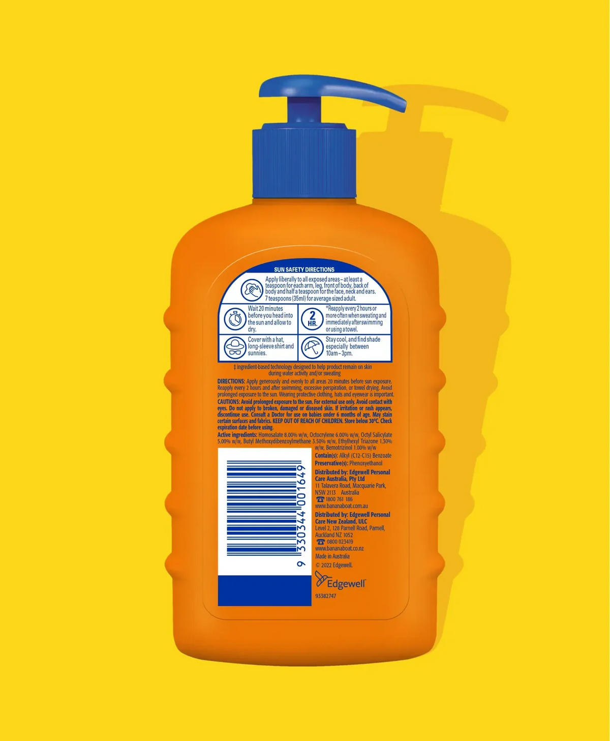 Image of Banana Boat Sport Pump SPF50+ 400g back of bottle