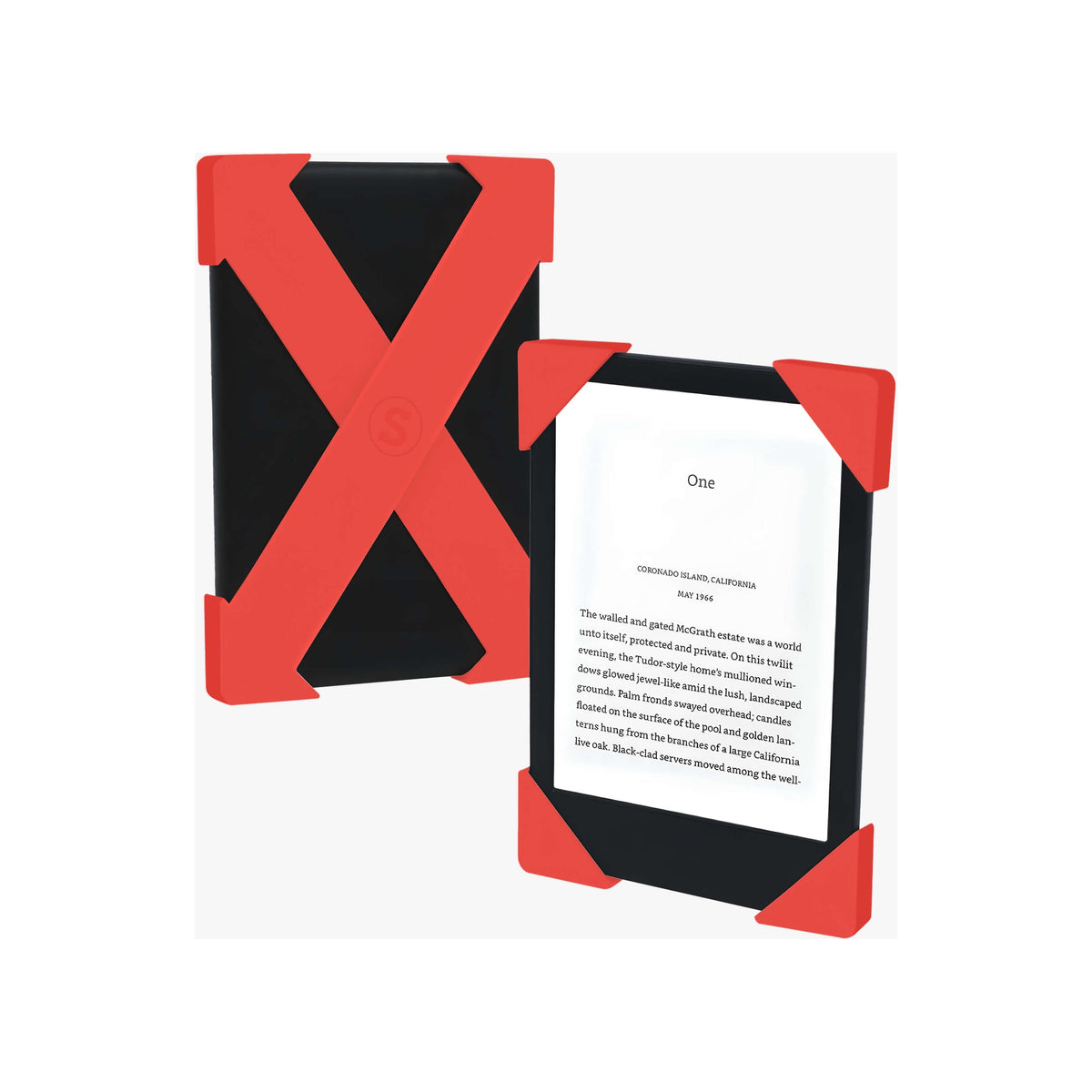 Strapsicle Kindle straps in Neon Flame, the set of two shown flat