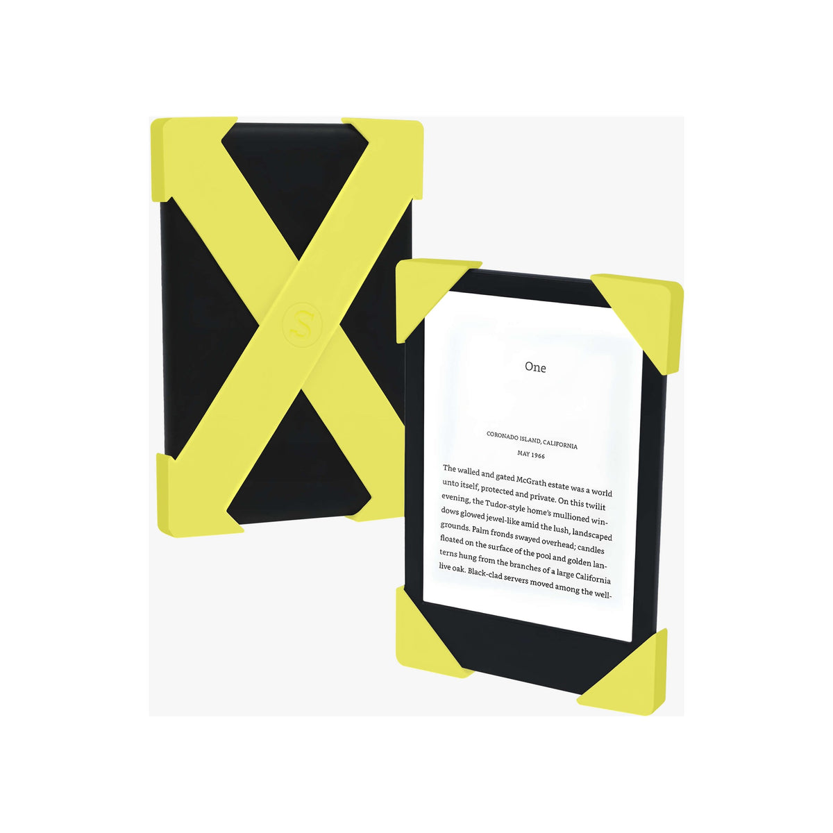 Strapsicle Kindle straps in Neon Lemon, the set of two shown flat