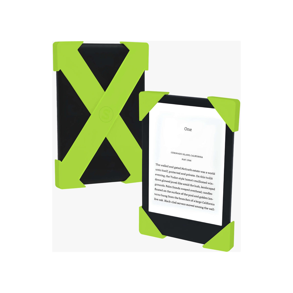 Strapsicle Kindle straps in Neon Zest, the set of two shown flat