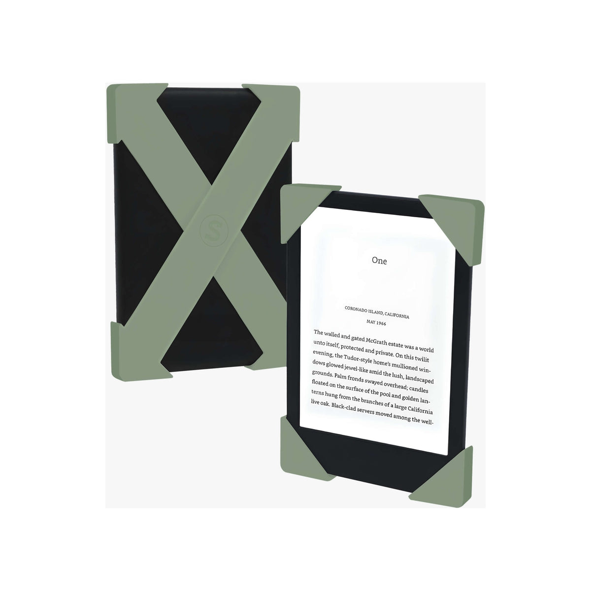 Strapsicle Kindle straps in Sage, the set of two shown flat