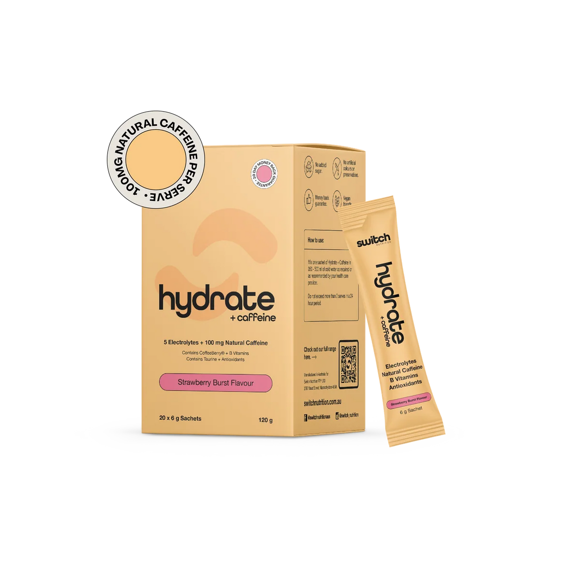 Switch Hydrate + Caffeine 20 Sachets | Strawberry Burst-Switch Nutrition-Matakana Pharmacy