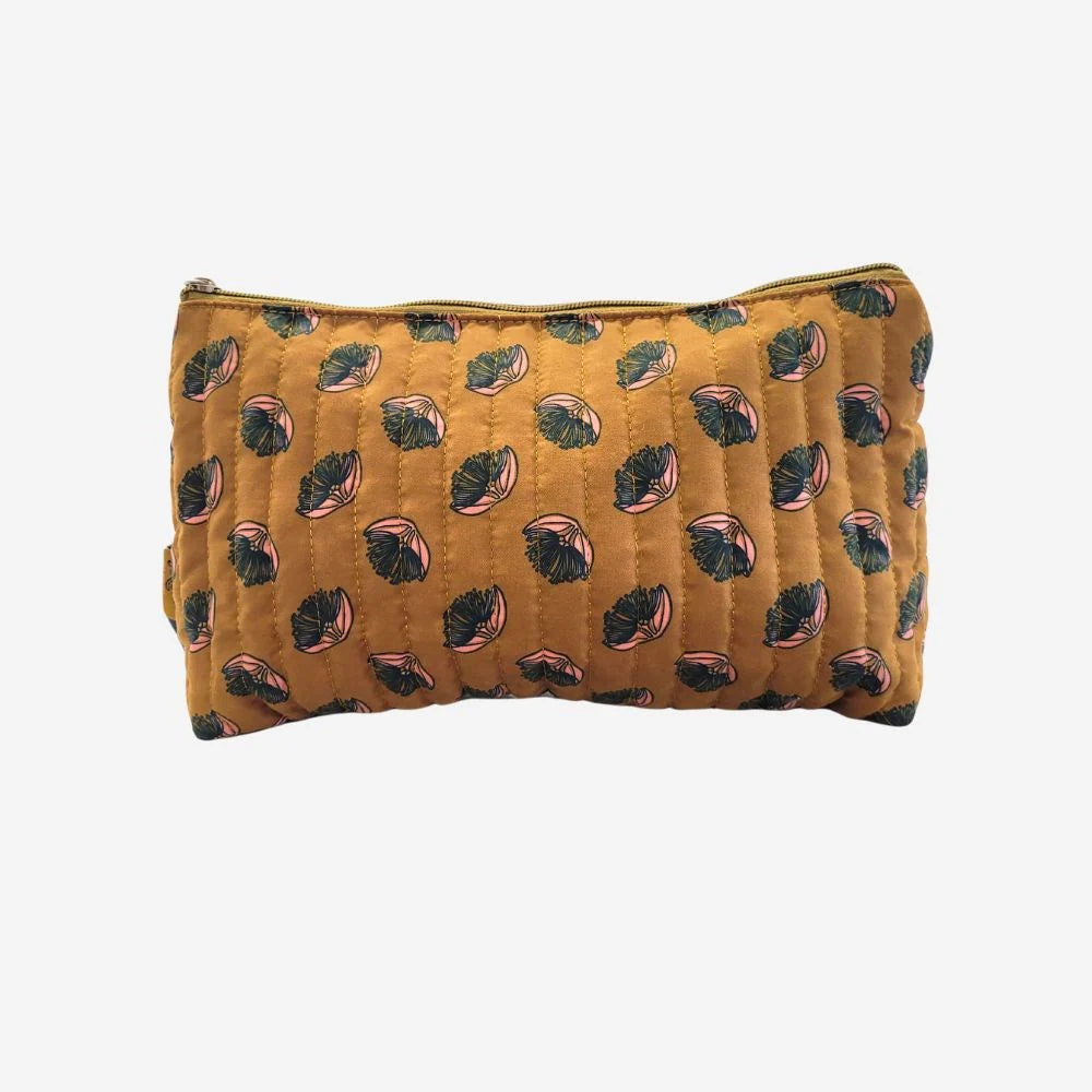 Cosmetic Bag Mustard Pohutukawa Large-By Ali Davies-Matakana Pharmacy