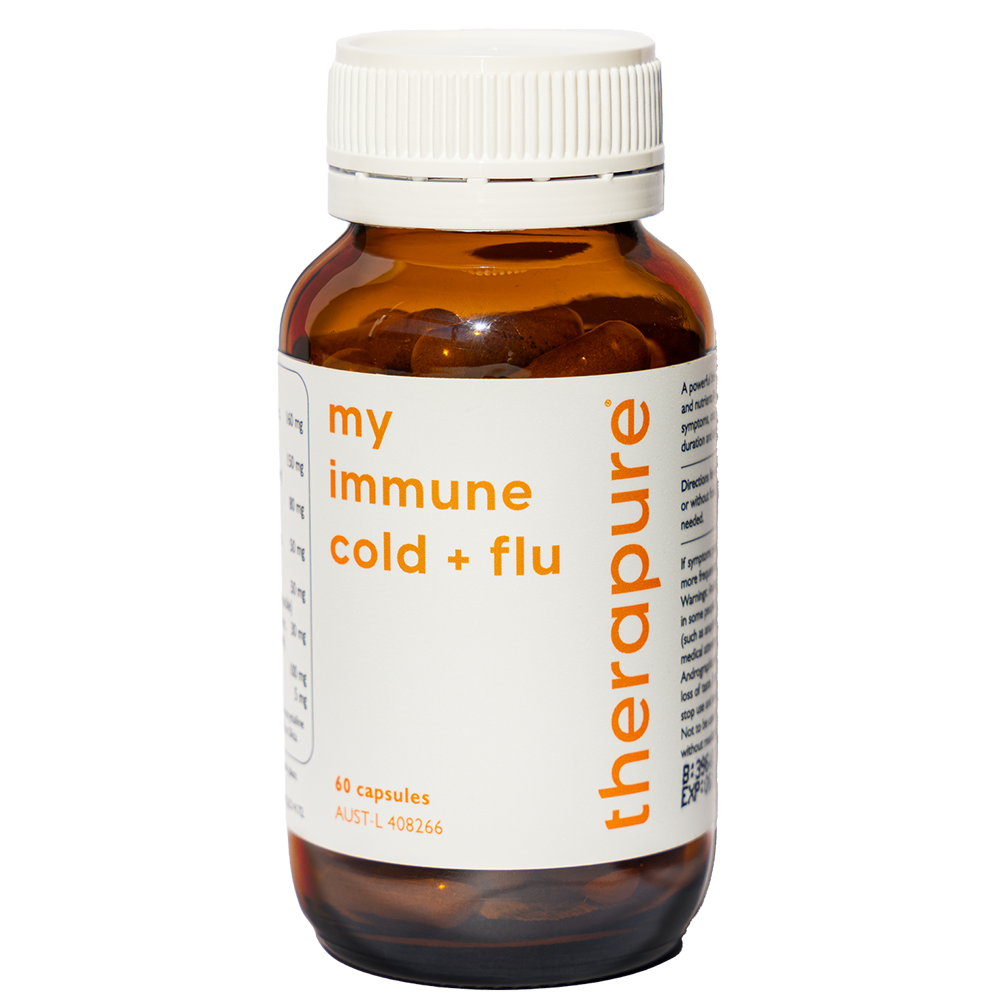 Image of the bottle of THERAPURE my immune cold + flu 60vcaps