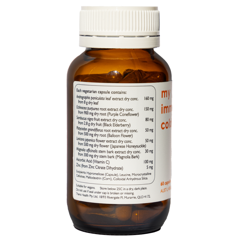 Image of the ingredients listed on the bottle of THERAPURE my immune cold + flu 60vcaps