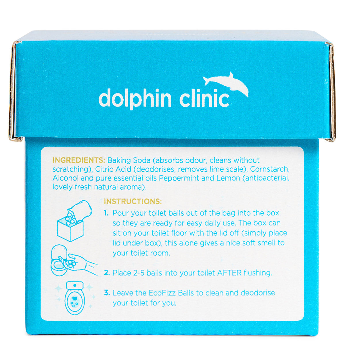 EcoFizz Toilet Balls, back of the pack showing the full label