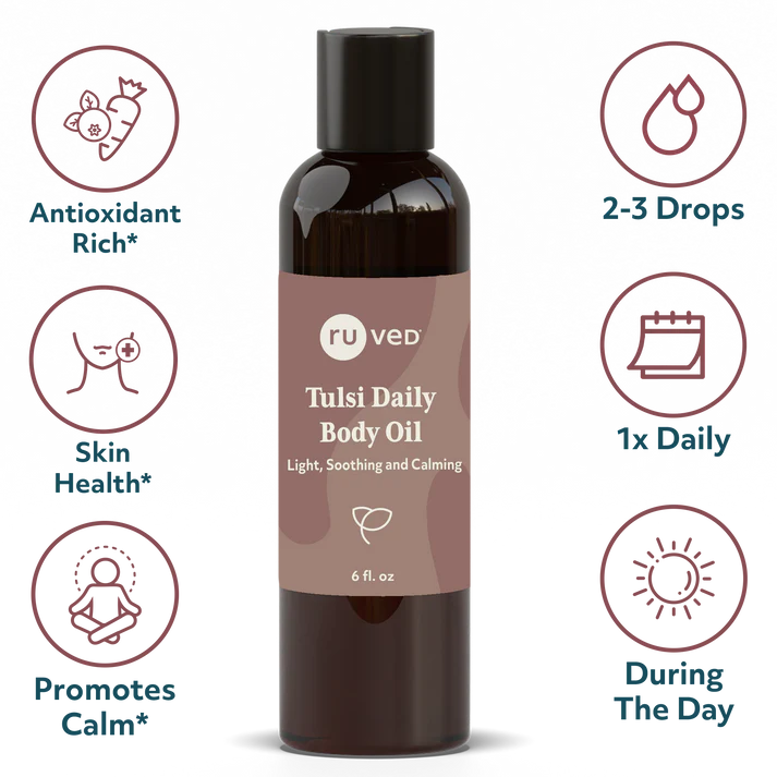 Image of Tulsi Daily Body Oil - Light, Soothing & Calming 177ml benefits