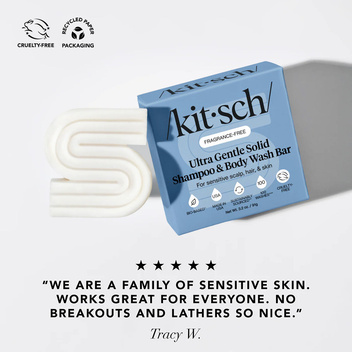 Ultra Sensitive Shampoo & Body Wash Bar Fragrance Free-KITSCH-Matakana Pharmacy