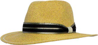 Unisex Hat Bryson Natural with black striped ribbon encircling the hat