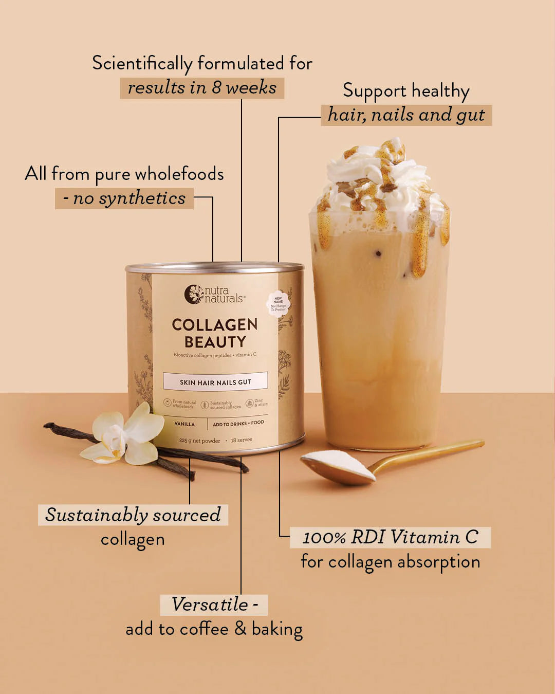 Collagen Beauty Vanilla 225g-Nutra Organics-Matakana Pharmacy