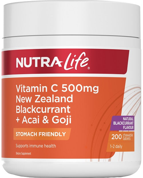 Vitamin C 500mg Black Currant Acai & Goji Chewables 200-Nutra-Life-Matakana Pharmacy