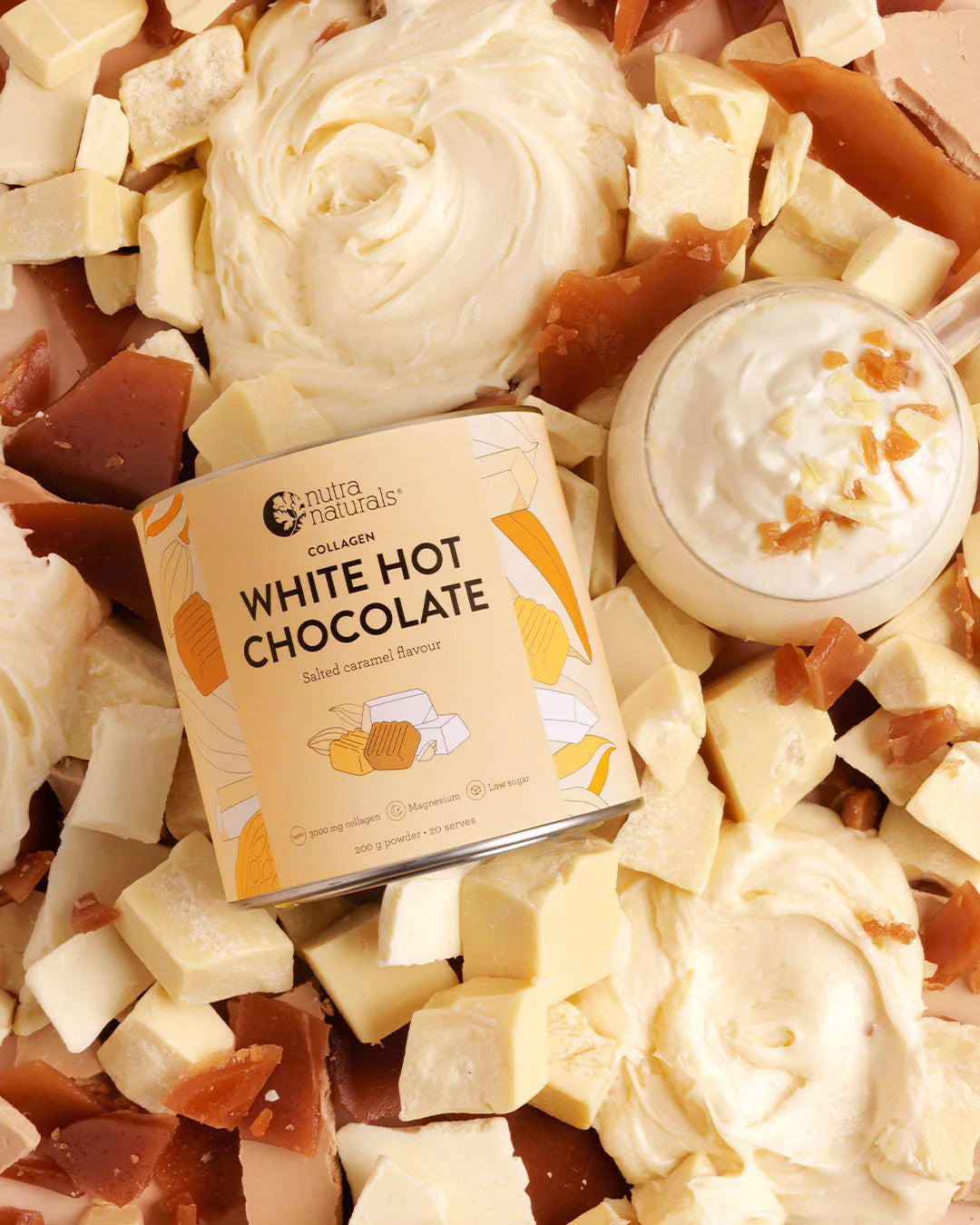 Collagen White Hot Chocolate Salted Caramel 200g-Nutra Organics-Matakana Pharmacy