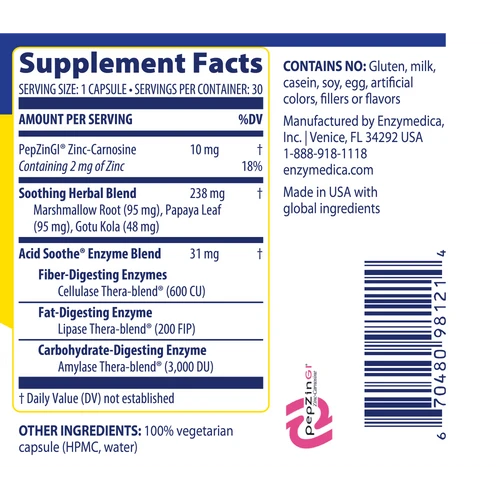 Image of Acid Soothe 90vcaps supplement facts