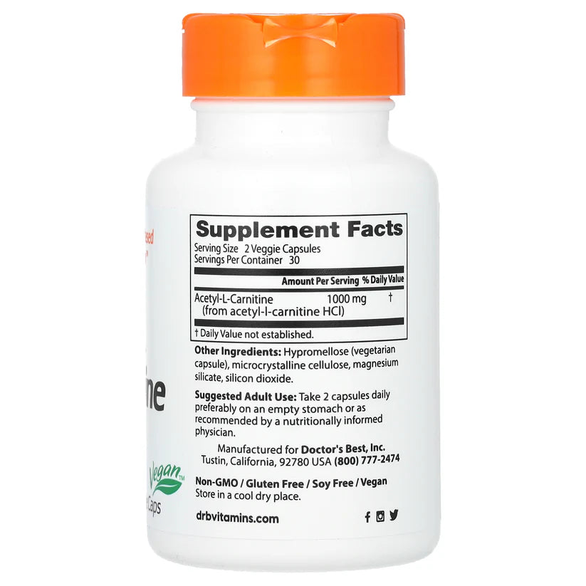 Image of Acetyl-L-Carnitine (500mg) 60caps supplement facts