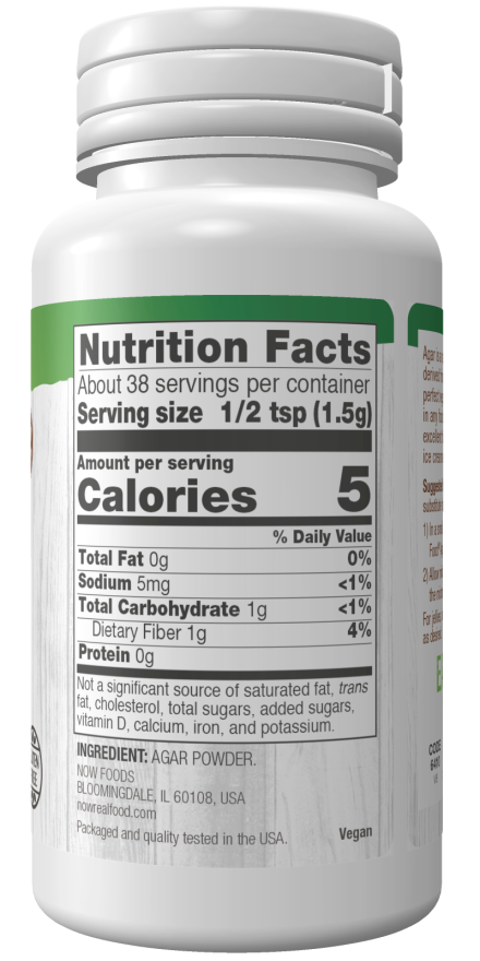 image of Agar Powder (Vegan Gelatin Substitute) 57g nutritional facts