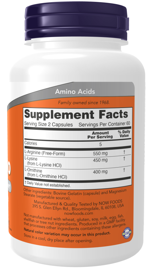 Image of Tri-Amino (L-Arginine, L-Lysine, L-Ornithine) 120caps supplement facts