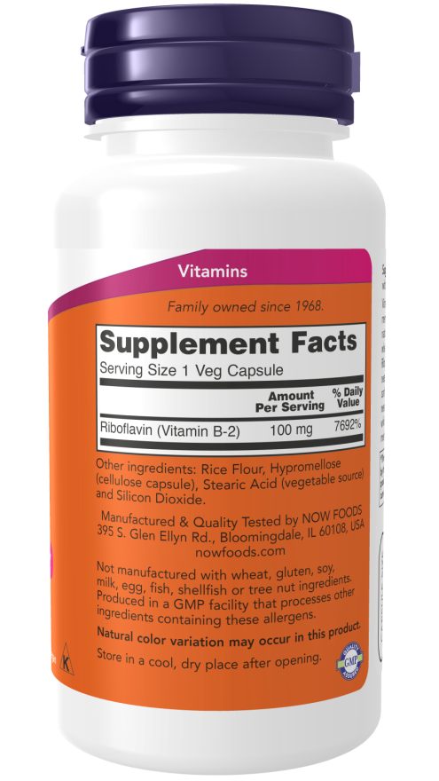 Image of Vitamin B2 100mg 100vcaps supplement facts