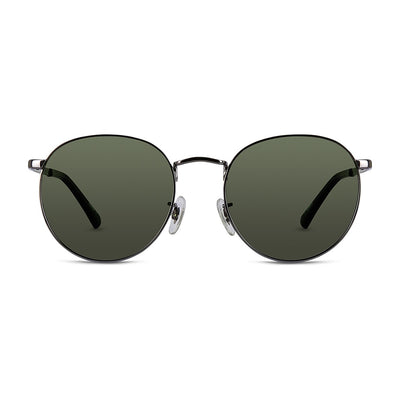 Wollumbin Bangalow unisex sunglasses, gunmetal frame with green polarised lens, front