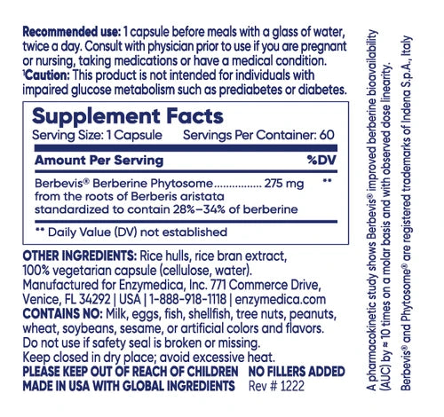 Image of Berberine Phytosome 60caps supplement facts