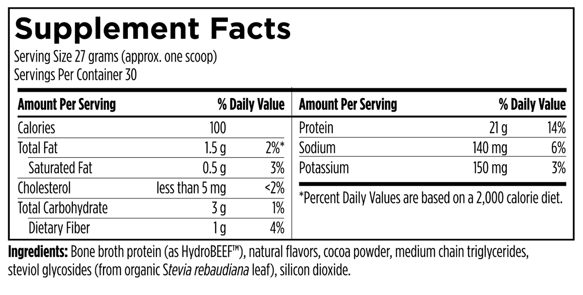 Image of Beef Protein Chocolate Powder supplement facts