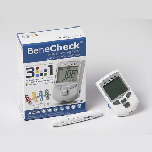 BeneCheck 3 in 1 Multi Meter Blood Glucose, Total Cholesterol, Uric Acid-Benecheck-Matakana Pharmacy