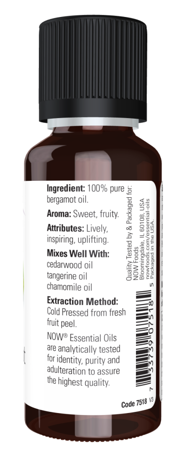 Image of NOW Pure BERGAMOT OIL (Citrus Bergamia) ingredients