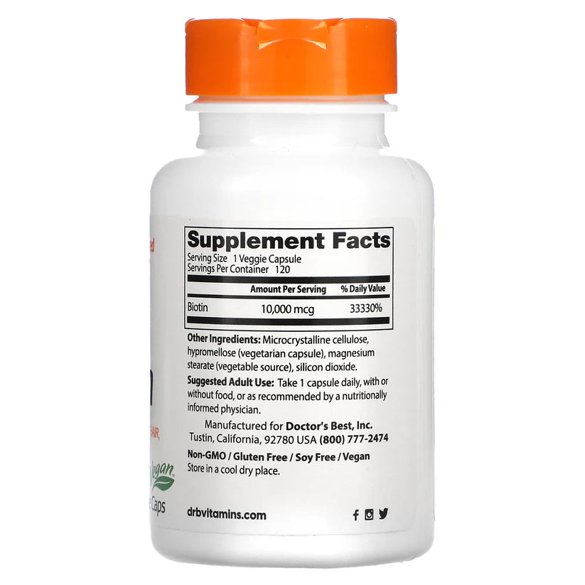 Image of Biotin 10,000mcg 120caps supplement facts