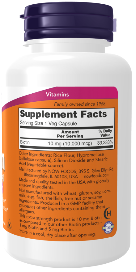 Image of Biotin, Extra Strength 10 mg (10,000 mcg) supplement facts