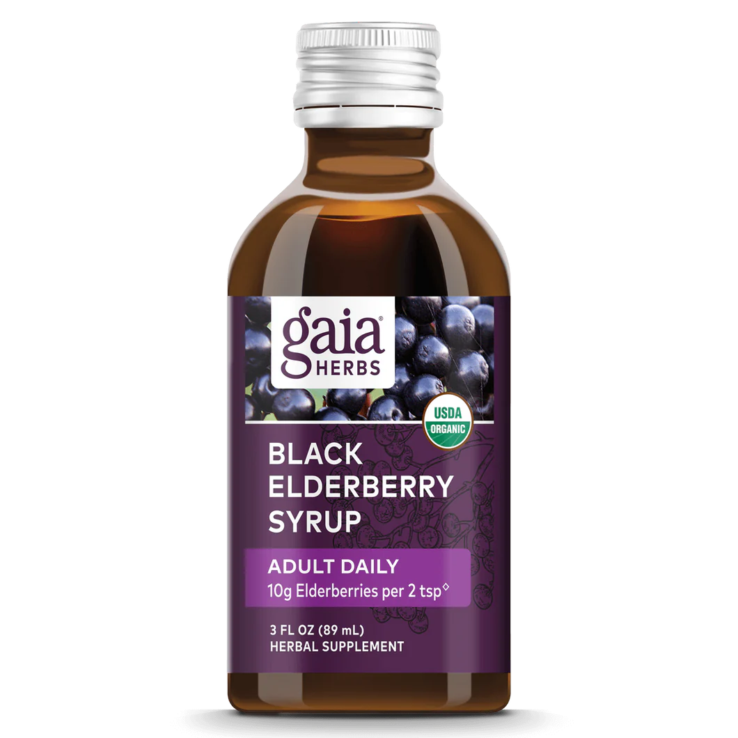 Gaia Herbs Black Elderberry Syrup Extra Strength, front of pack