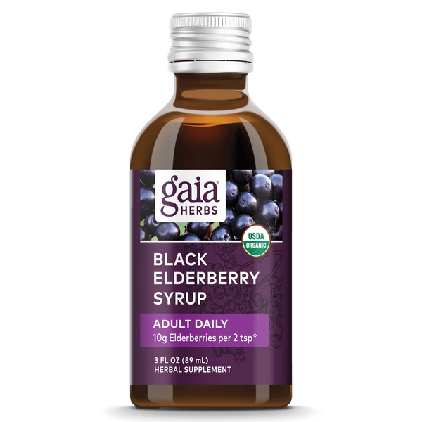 Gaia Herbs Black Elderberry Syrup Extra Strength, front of pack