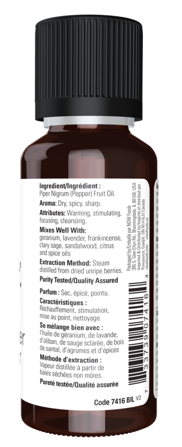 Image of NOW Pure BLACK PEPPER OIL (Piper Nigrum) ingredients