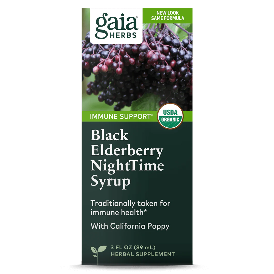 Gaia Herbs Black Elderberry NightTime Syrup, product photo